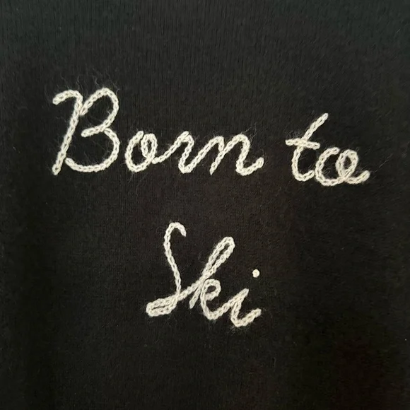 Golden Sun 100% Cashmere Sweater – “Born to Ski” Embroidered – Black – Size S/M